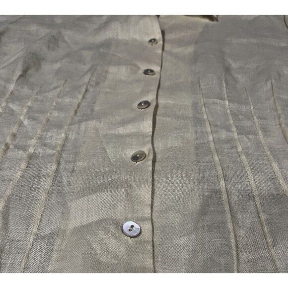 LAFAYETTE 148 Button-Up Short Sleeve Fitted Blue Top Pintuck 100% Linen Size 12 - Picture 2 of 11